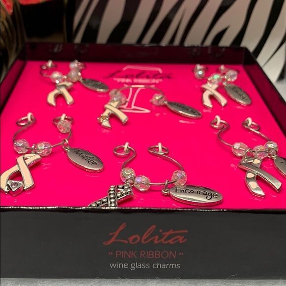 LOLITA Wine Glass Charms Pink Ribbon Edition NIB - Picture 4 of 6